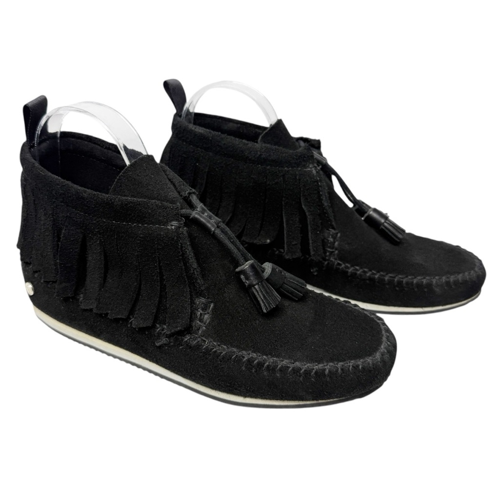 RAG & BONE Ghita Fringe Moccasin Suede Leather Black‎ Ankle Boots Size 8.5